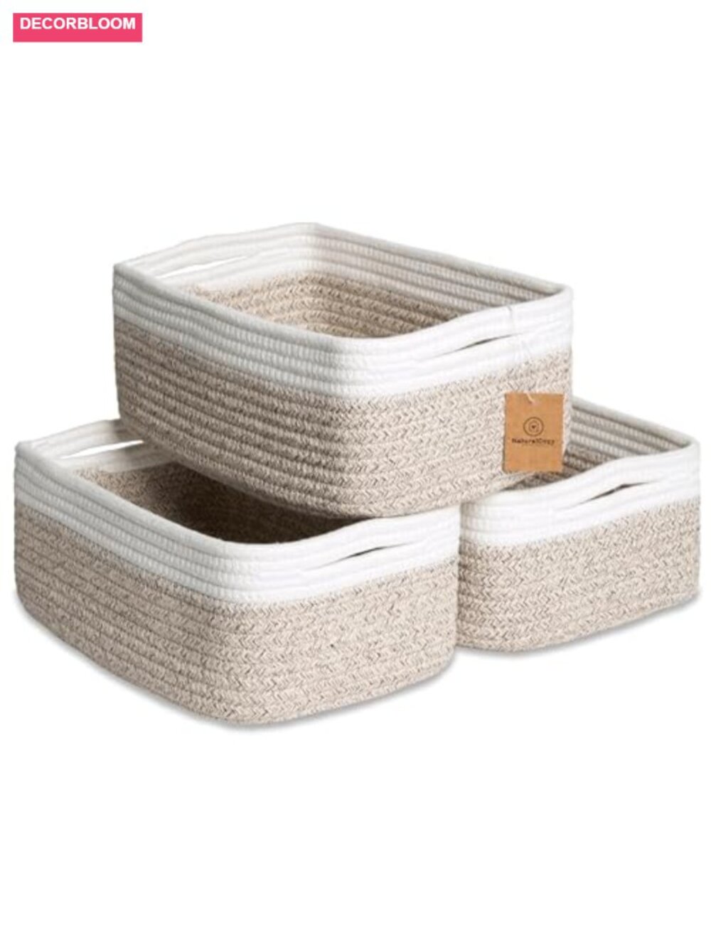 Cotton Rope Woven Storage Baskets 3 Pack Small Rectangular Organizing Bins